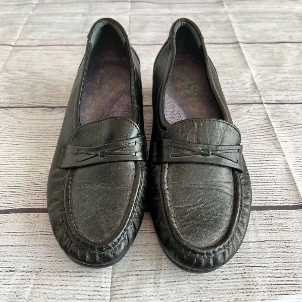 SAS Tripad Comfort Black Leather Wedge Heel Loafers Women's Size 9 1/2 M Shoes